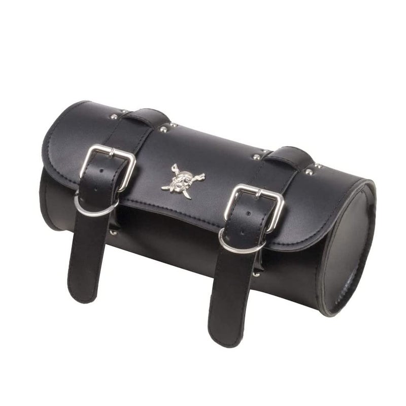 ELAINESTORE Motorcycle Tool Bag, Universal Motorcycle Handlebar Bag, Black PU Leather Roll Saddlebags, Waterproof Sissybar Storage Fork Bag (Pirate Pattern) - Image 4